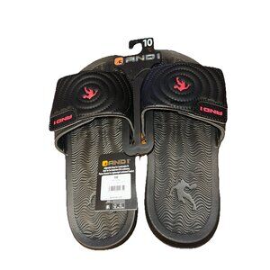 AND1 Men’s Athletic Adjustable Swirl Slide Sandals Black Size 10